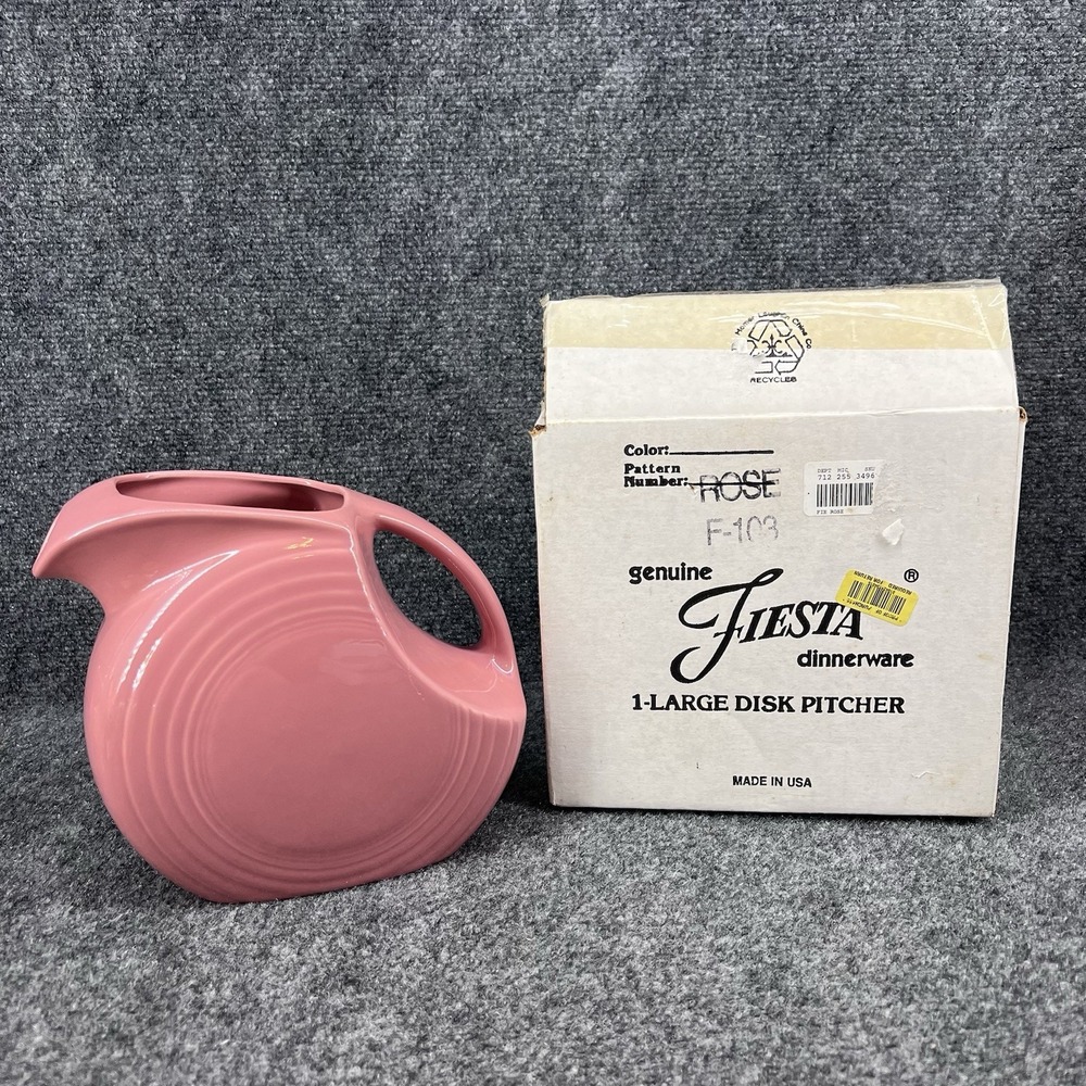 Vtg DAMAGED Fiesta By Homer Laughlin Large Disc Pitcher Retired Rose - 7" tall